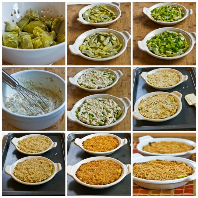 Baked Artichoke Hearts Au Gratin process shots collage