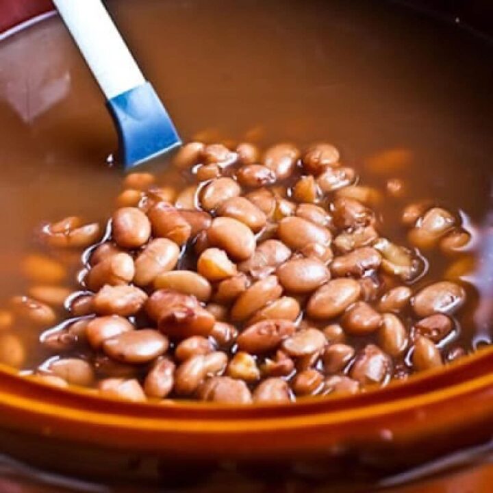 Image for How to Cook Dried Beans in a Crockpot or Slow Cooker showing cooked beans in slow cooker.