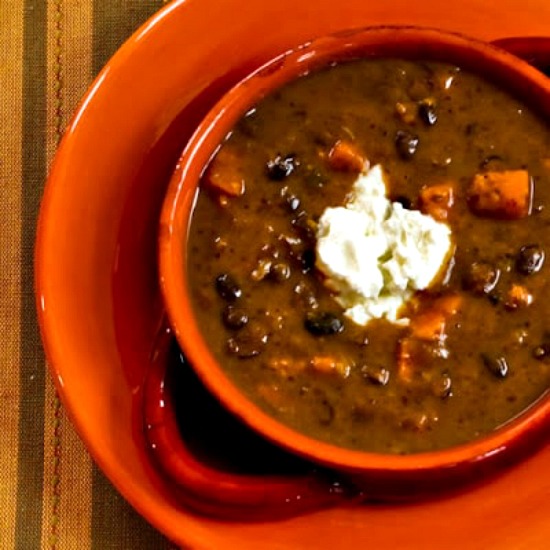 Vegetarian Black Bean and Sweet Potato Soup with Lime found on KalynsKitchen.com