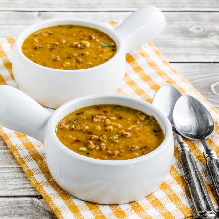 square thumbnail image of Yellow Split Pea Soup in white serving bowls