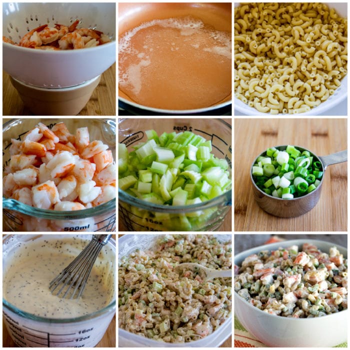 Family Favorite Shrimp and Macaroni Salad Process Shot Collage