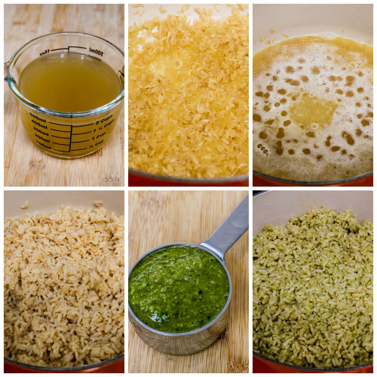 Lemon Pesto Rice Recipe collage of recipe steps.