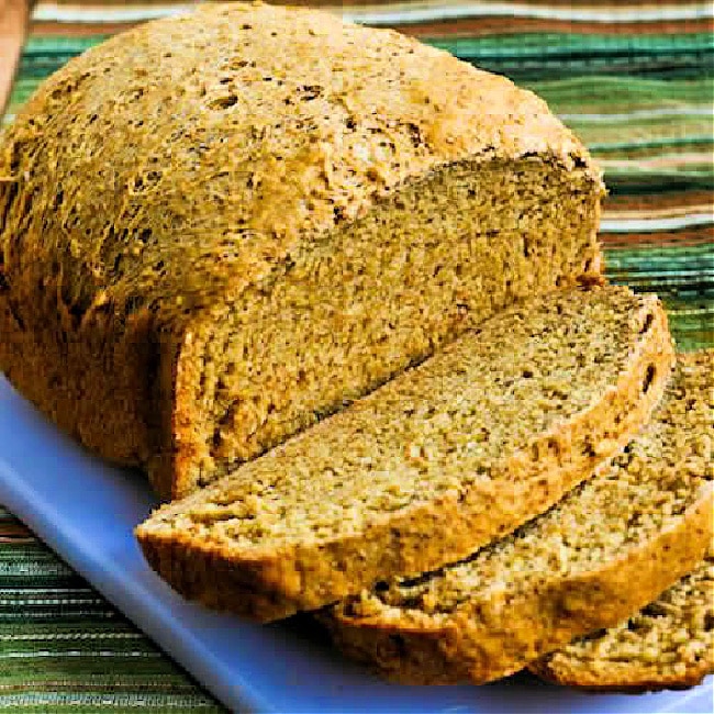 Bread Machine 100% Whole Wheat Bread with Oats, Bran, and Flax finished bread, sliced