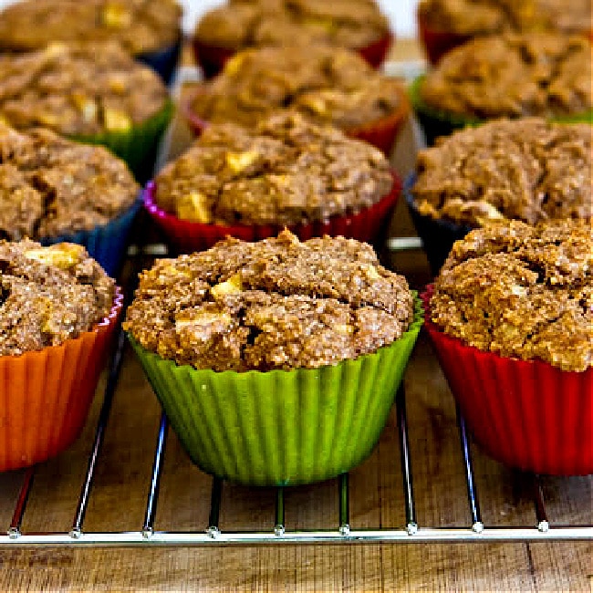 Low-Sugar Whole Wheat Apple Bran Muffins finished muffins on cooling rack