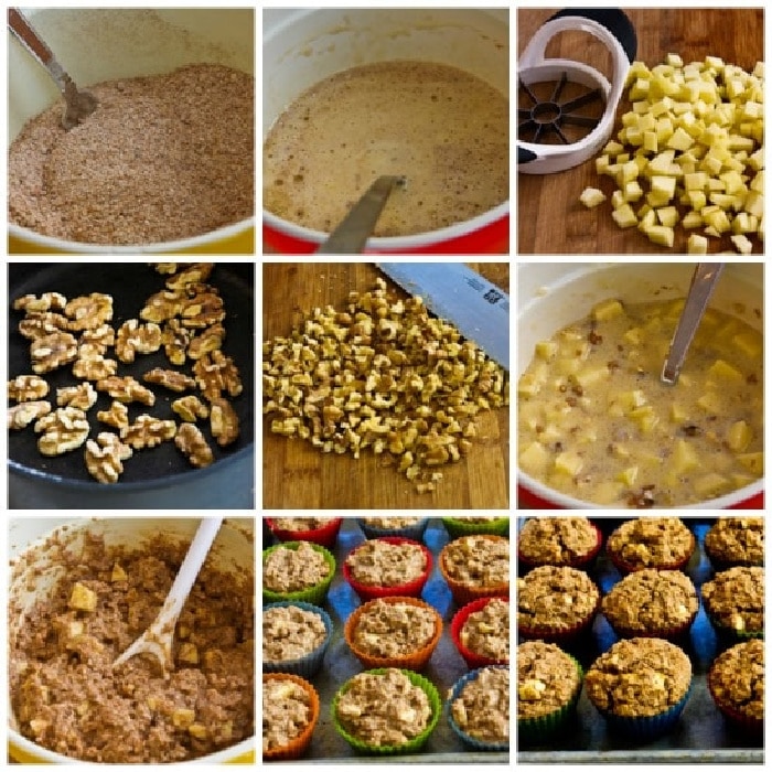 Low-Sugar Whole Wheat Apple Bran Muffins process shots collage