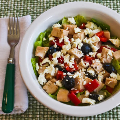 Leftover Chicken Chopped Salad with Red Pepper, Olives, and Feta found on KalynsKitchen.com