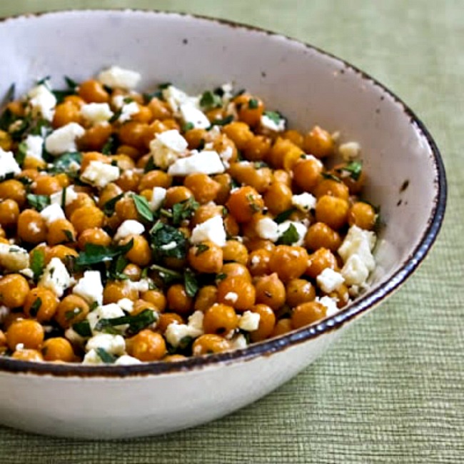 Garlicky Roasted Chickpeas with Feta, Mint, and Lemon photo of finished salad in bowl