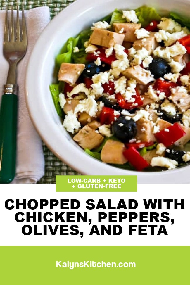 Pinterest image of Chopped Salad with Chicken, Peppers, Olives, and Feta