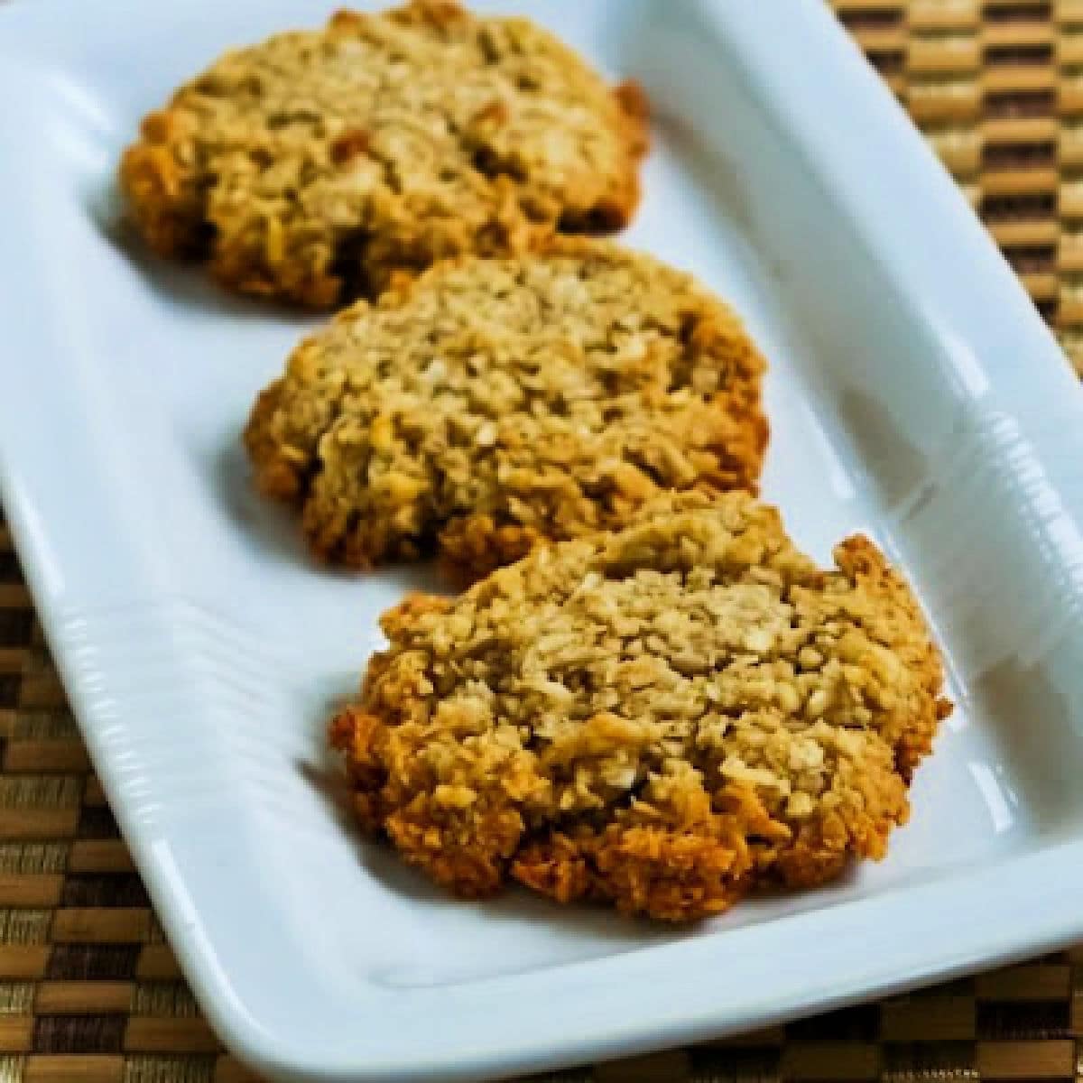 Sugar-Free Coconut Macaroon Recipe square image of cookies on plate.