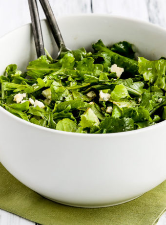 Arugula, Kale, and Gorgonzola Salad with Balsamic Vinegar found on KalynsKitchen.com