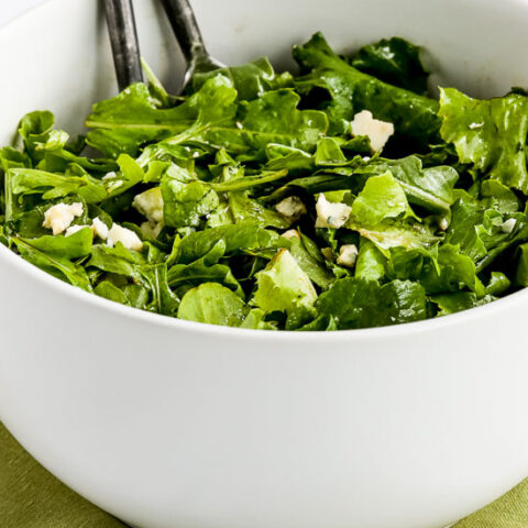 Arugula, Kale, and Gorgonzola Salad with Balsamic Vinegar found on KalynsKitchen.com