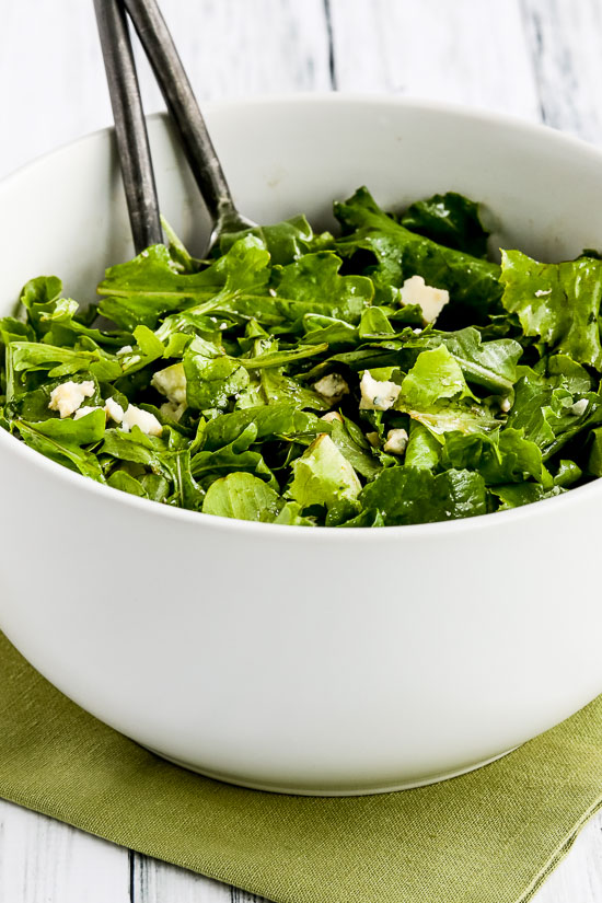 Arugula, Kale, and Gorgonzola Salad with Balsamic Vinegar found on KalynsKitchen.com