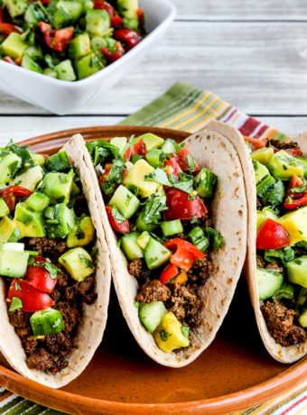 close-up photo for Ground Beef Tacos with Tomato-Avocado Salsa