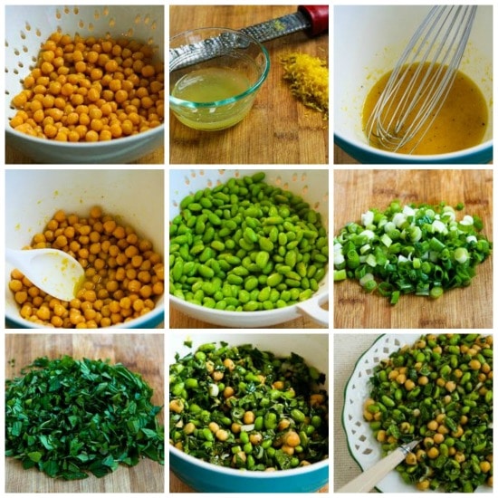 Process collage photo for Chickpea and Edamame Salad with Lemon and Mint 