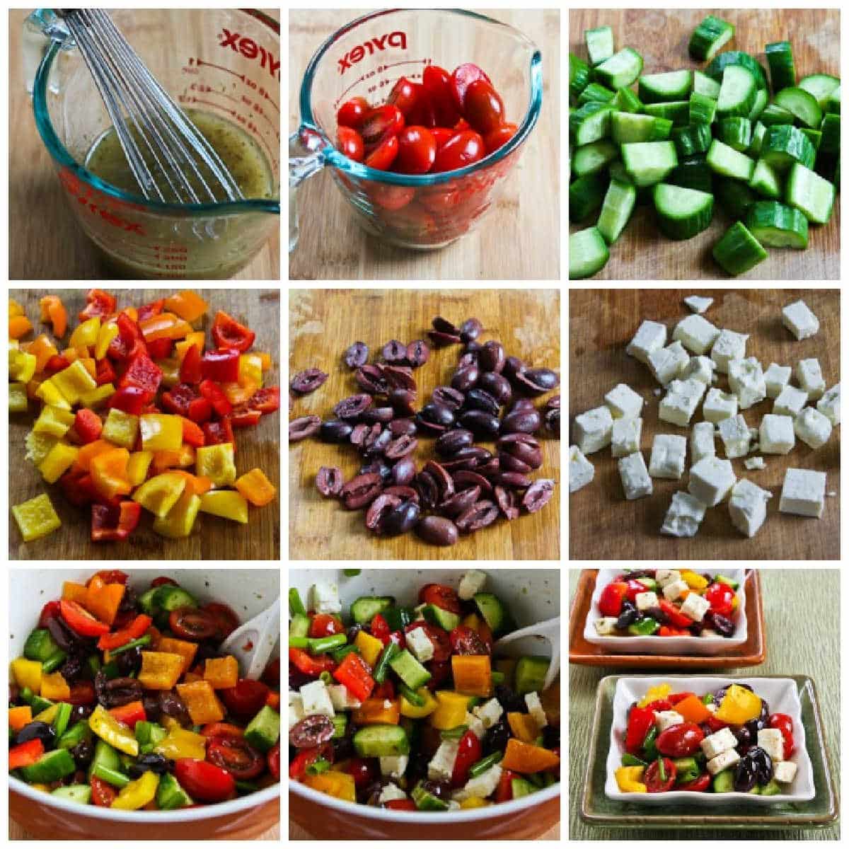Chopped Greek Salad with Peppers process shots collage
