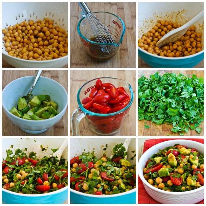 Garbanzo, Tomato, and Avocado Salad process shots collage