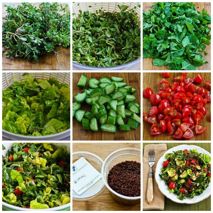 Mediterranean Lettuce Salad with Purslane and Mint process shots collage