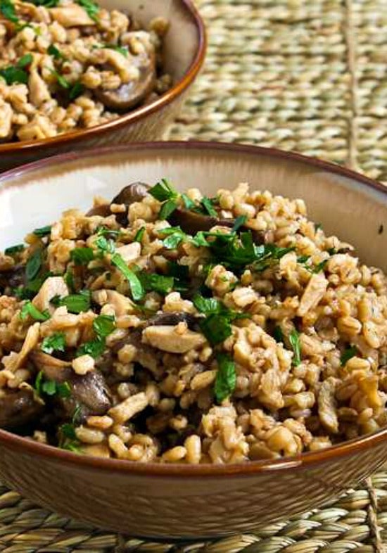 Barley Pilaf with Dried and Fresh Mushrooms found on KalynsKitchen.com