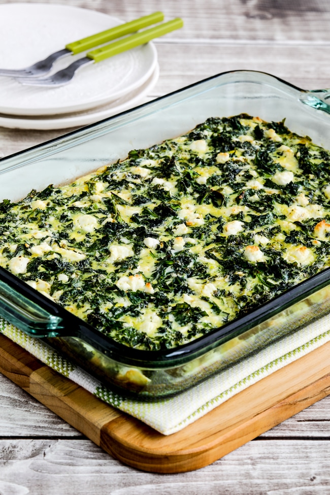 Kale and Feta Breakfast Casserole finished casserole in baking dish