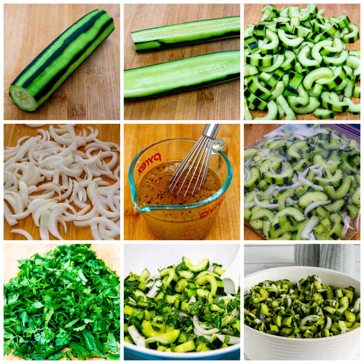 Asian Cucumber Salad collage of recipe steps.