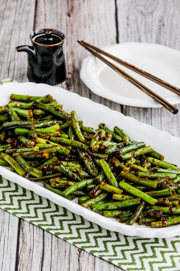 Spicy Szechuan Green Beans on serving plate