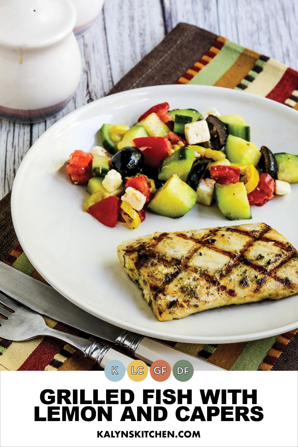 Pinterest image Grilled Fish with Lemon and Capers.
