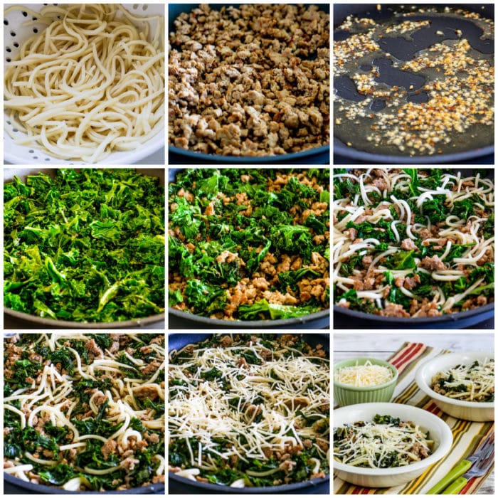 Palmini Pasta with Sausage and Kale process shots collage