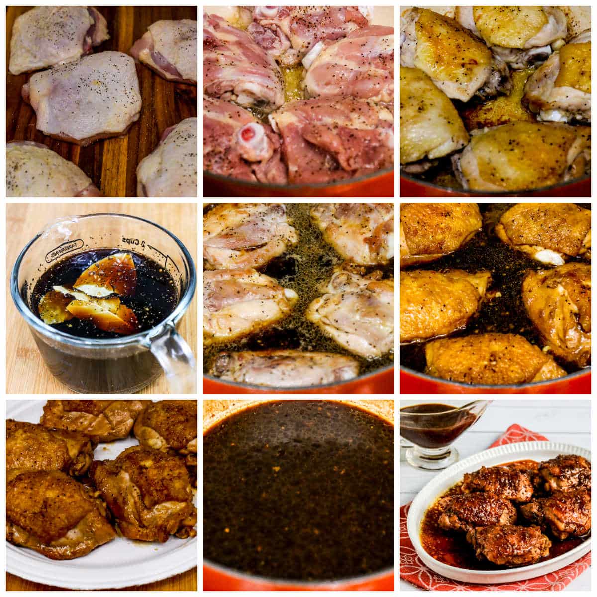 Filipino Chicken Adobo collage showing recipe steps.