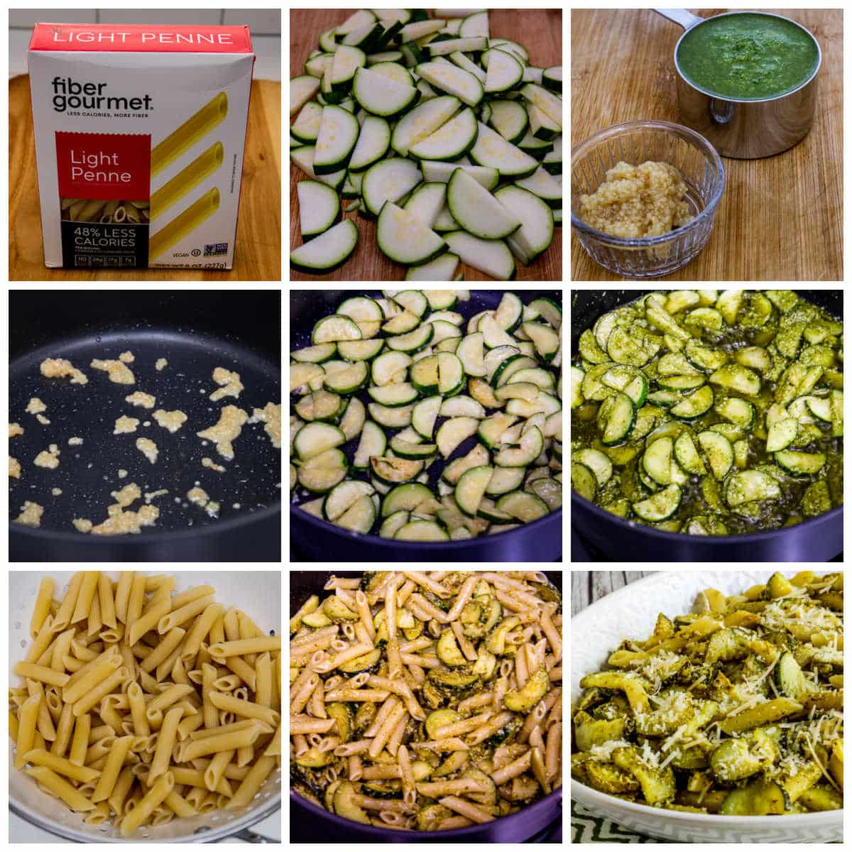 Zucchini Pesto Pasta collage of recipe steps