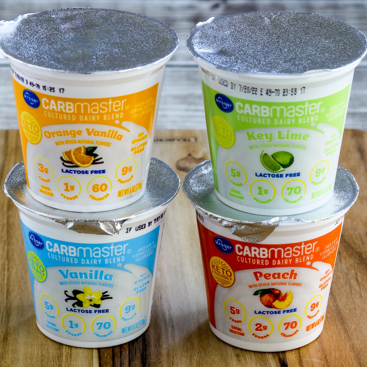 Kroger Carbmaster Yogurt with four containers shown