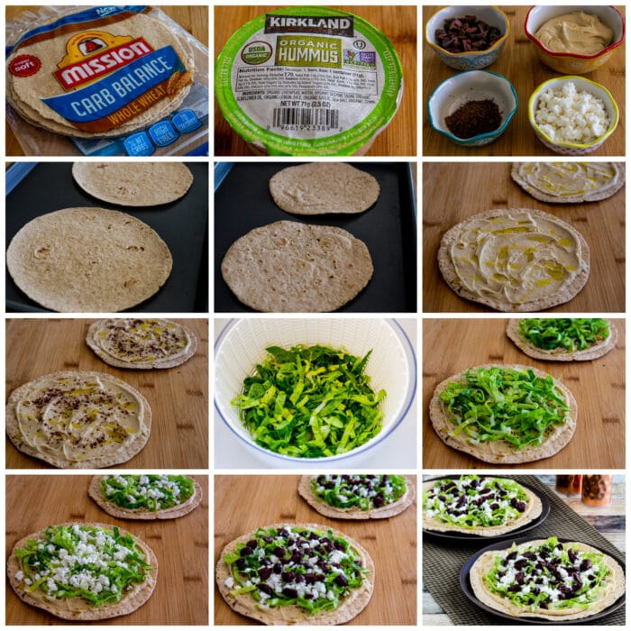 Middle Eastern Tostadas with Hummus and Feta process shots collage