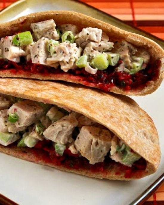 Easy Leftover Turkey Pita Sandwiches with Fresh Cranberry Salsa found on KalynsKitchen.com