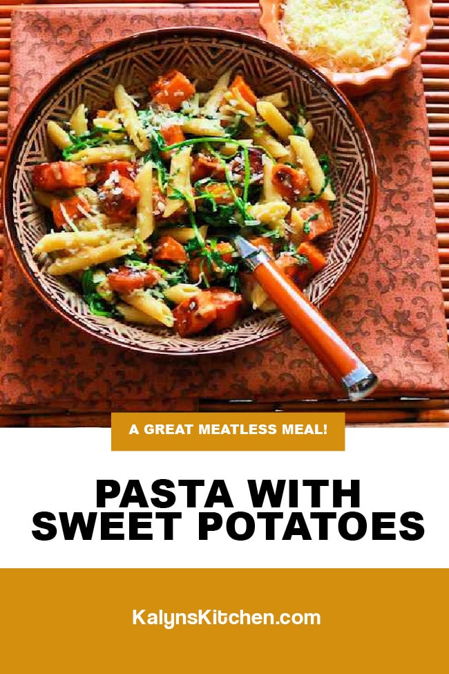 Pinterest image of Pasta with Sweet Potatoes