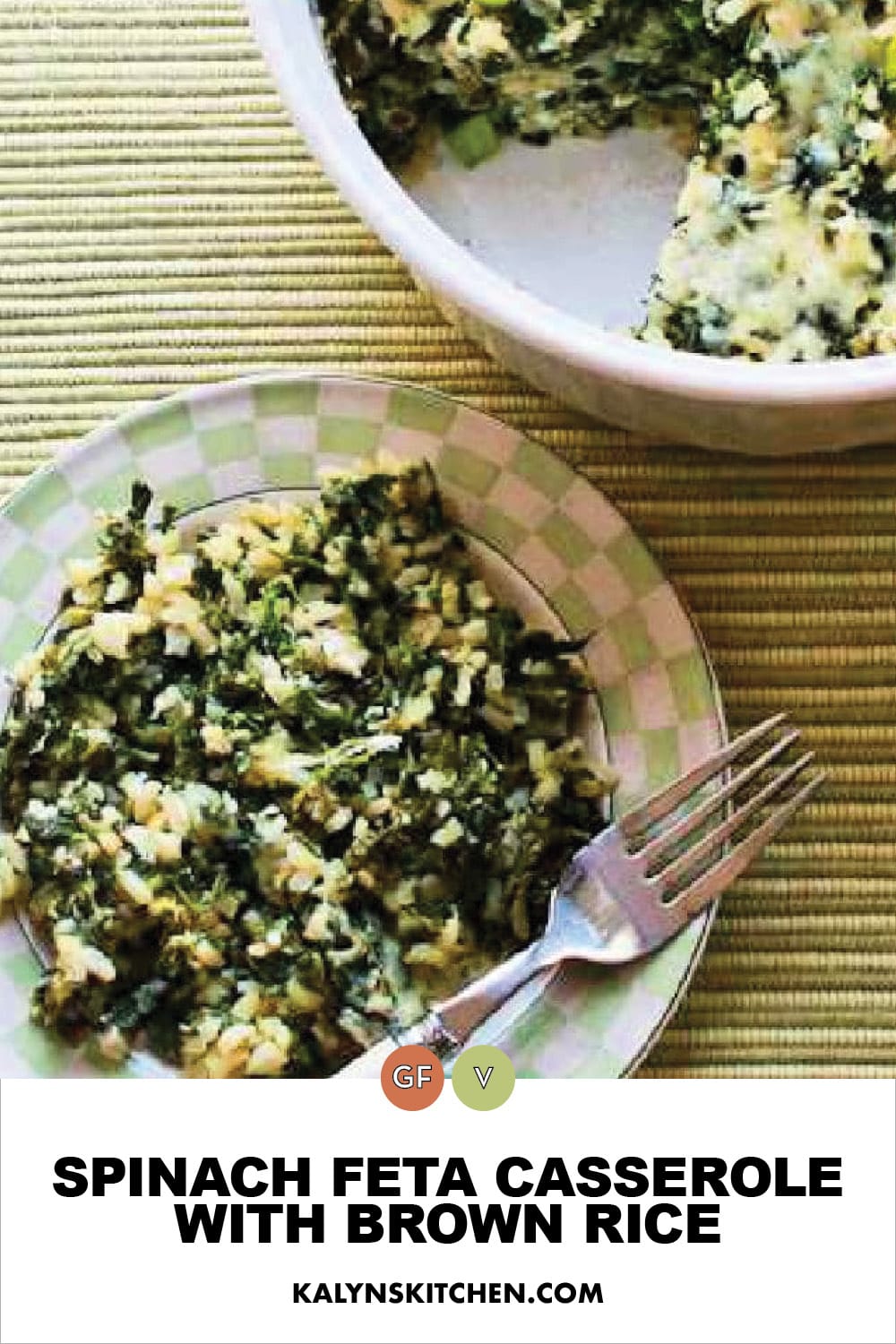 Pinterest image of Spinach Feta Casserole with Brown Rice