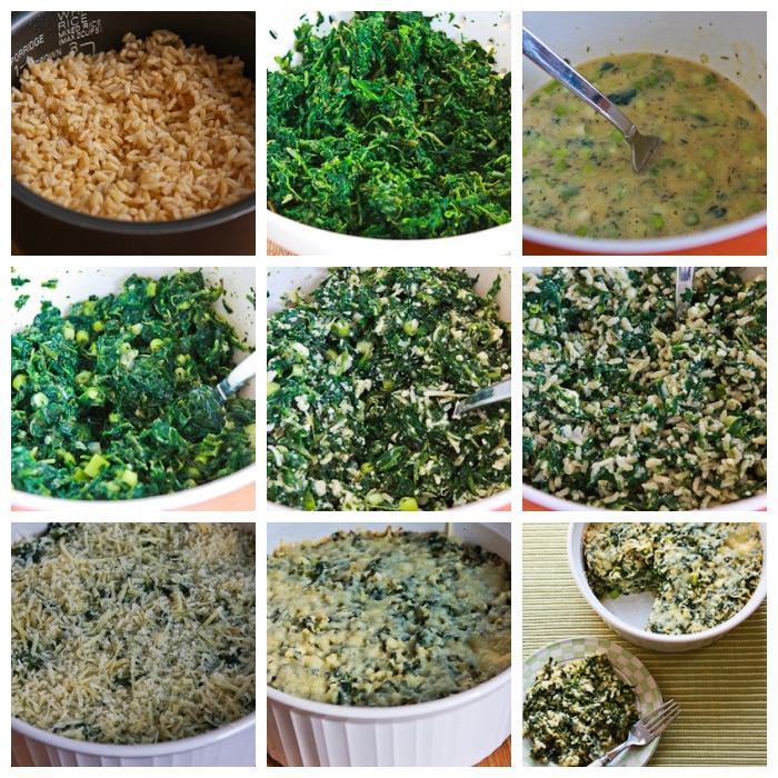 Spinach and Feta Casserole with Brown Rice process shots collage