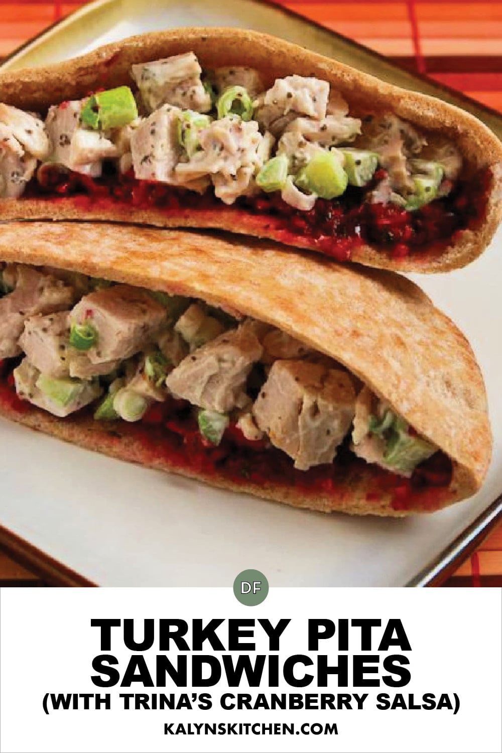 Pinterest image of Turkey Pita Sandwiches (with Trina's Cranberry Salsa)