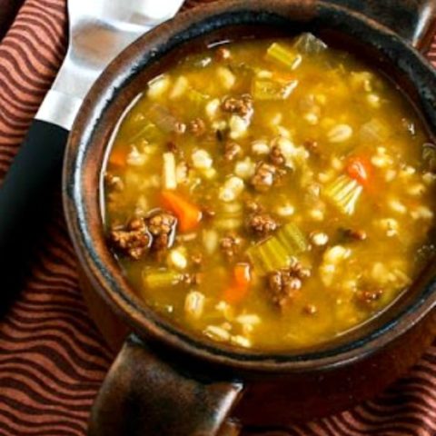 Comforting Ground Beef and Barley Soup found on KalynsKitchen.com