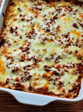 Square image for Deconstructed Stuffed Cabbage Casserole shown in baking dish.