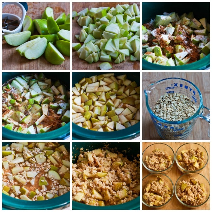 CrockPot Make-Ahead Apple Pie Oatmeal process shots collage