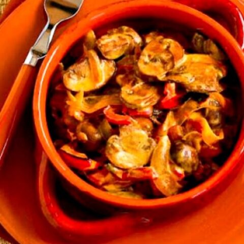Low-Carb Vegetarian Mushroom Stew with Red Bell Pepper, Onion, and Paprika found on KalynsKitchen.com