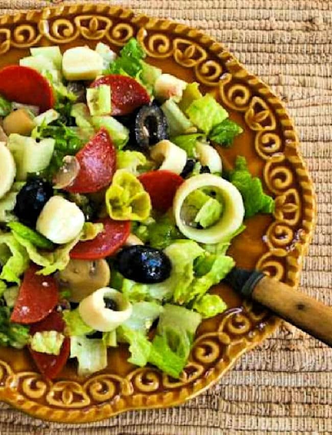 Cropped image of Antipasto Chopped Salad on plate.