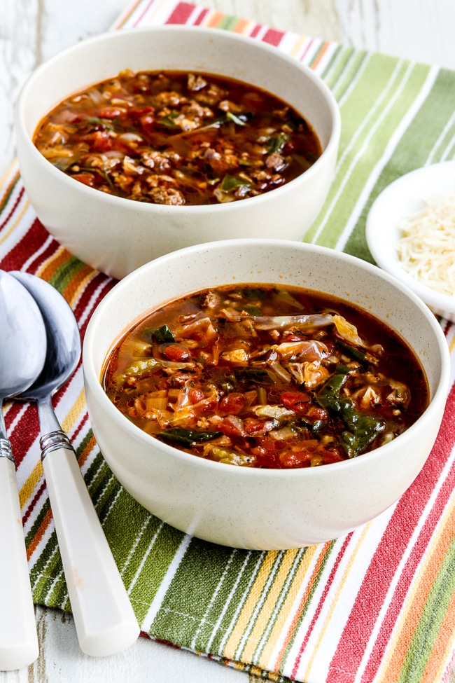 Slow Cooker Ground Beef Soup with Cabbage close-up photo