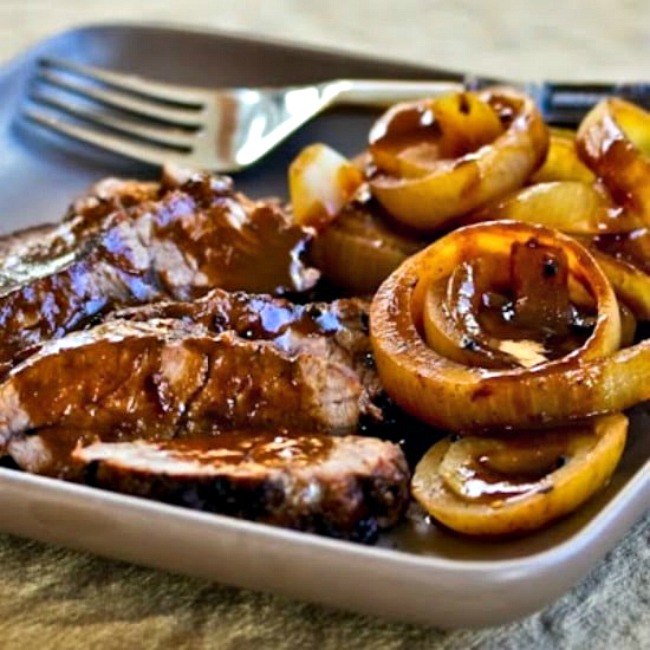 Balsamic and Onion Pot Roast finished dish on serving plate