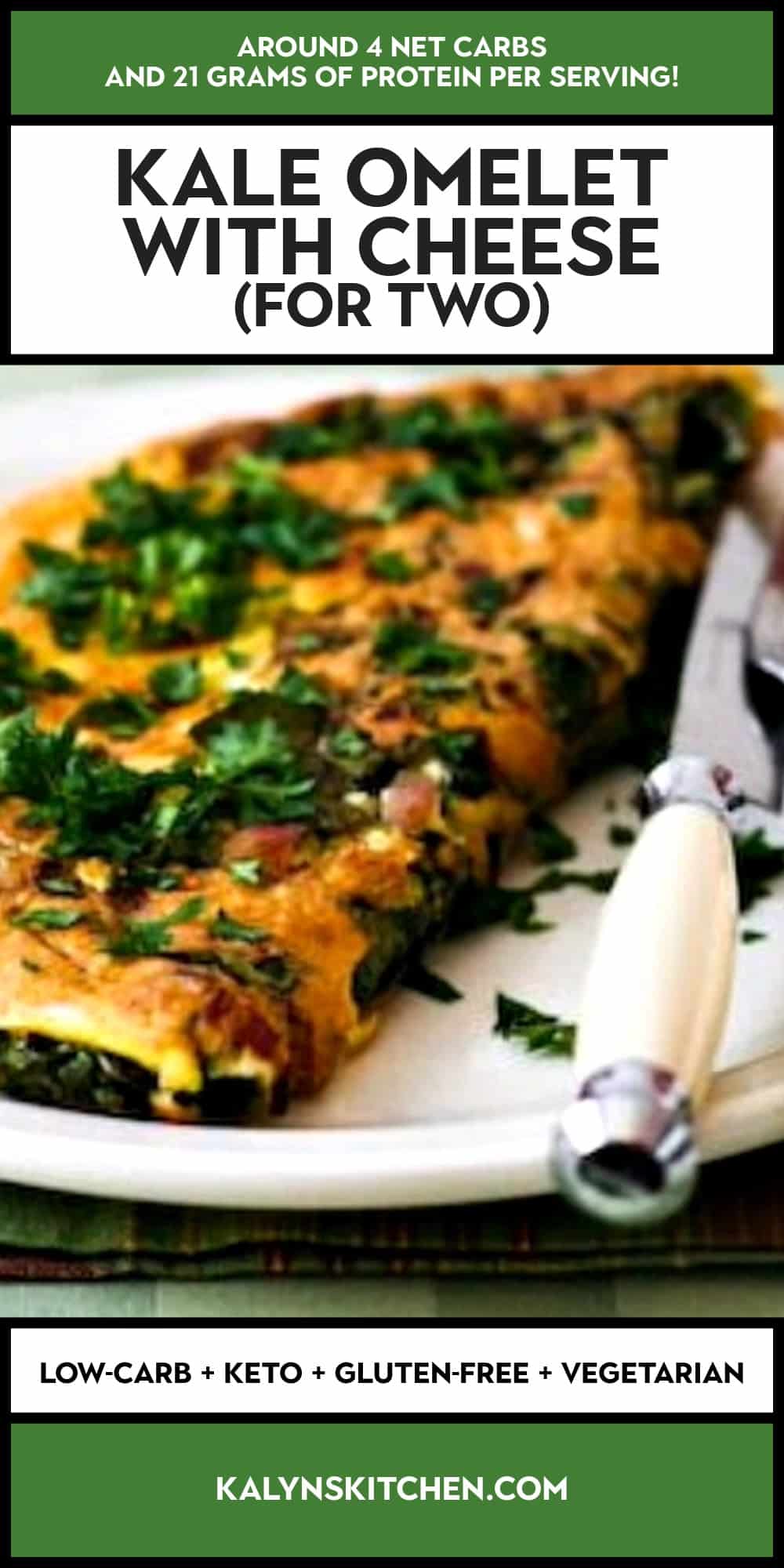 Pinterest image of Kale Omelet with Cheese (for Two)