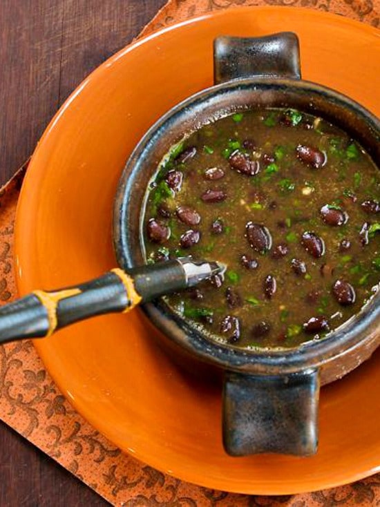 Spicy Vegan Black Bean Soup with Cilantro and Green Tabasco found on KalynsKitchen.com