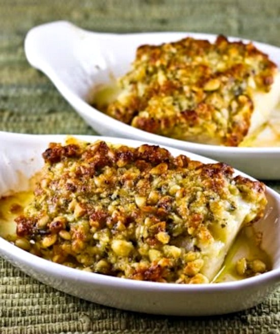 Baked White Fish With Pine Nut Parmesan And Pesto Crust Kalyn S Kitchen