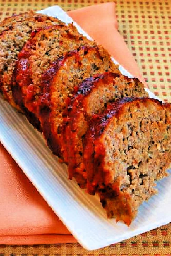 Pesto Meatloaf cropped image shown on serving platter.