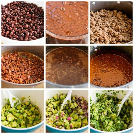 Black Bean and Beef Chili with Cilantro, Lime, and Avocado Salsa found on KalynsKitchen.com