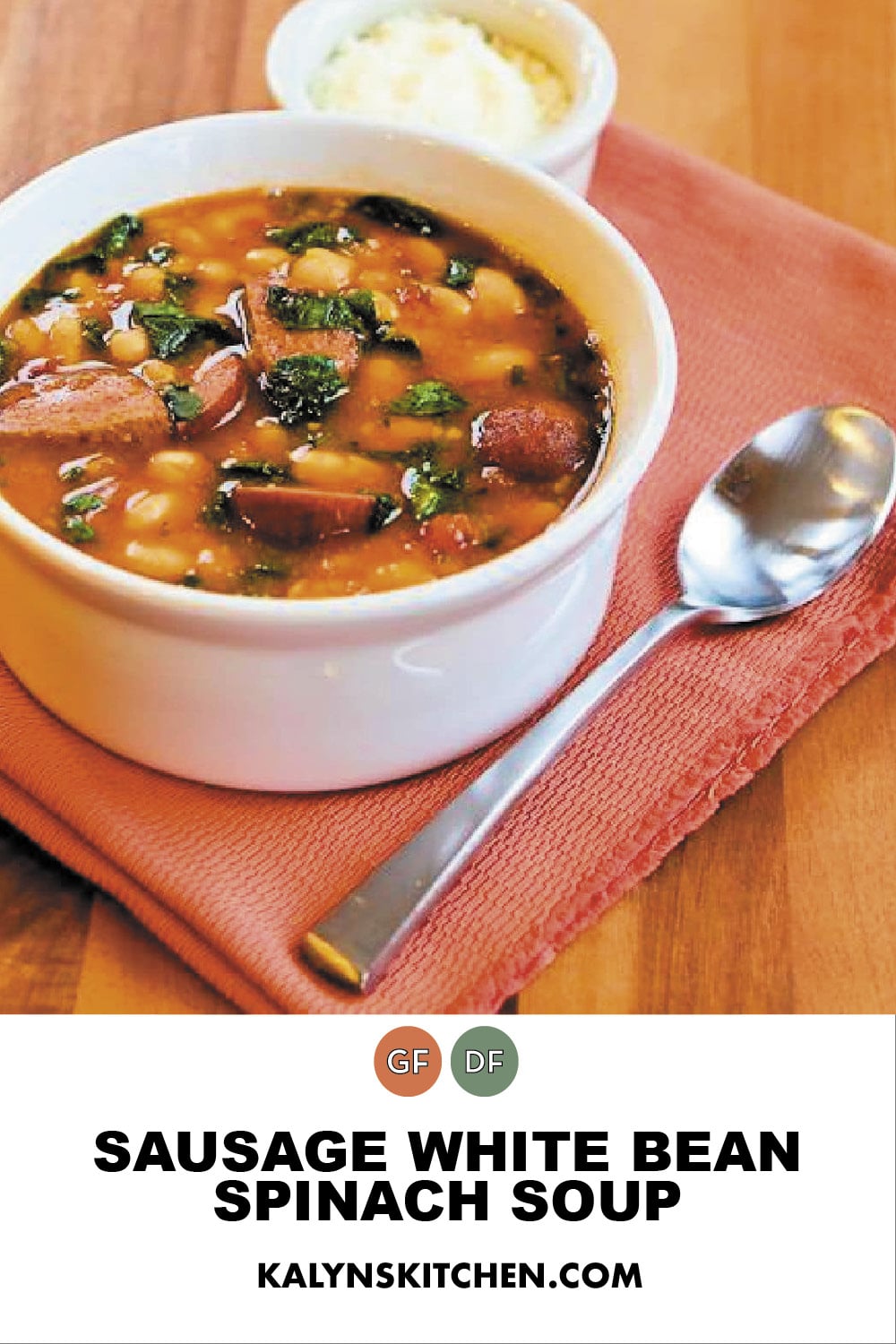 Pinterest image of Sausage White Bean Spinach Soup