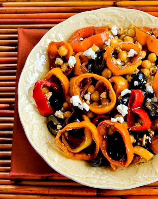 Marinated Pepper Salad with Garbanzos, Olives, and Feta found on KalynsKitchen.com